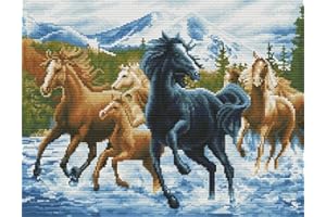 Abillyn Embroidery Cross Stitch Kits Running Horses on River Stamped with Printed Pattern Starter Kit (Horse)