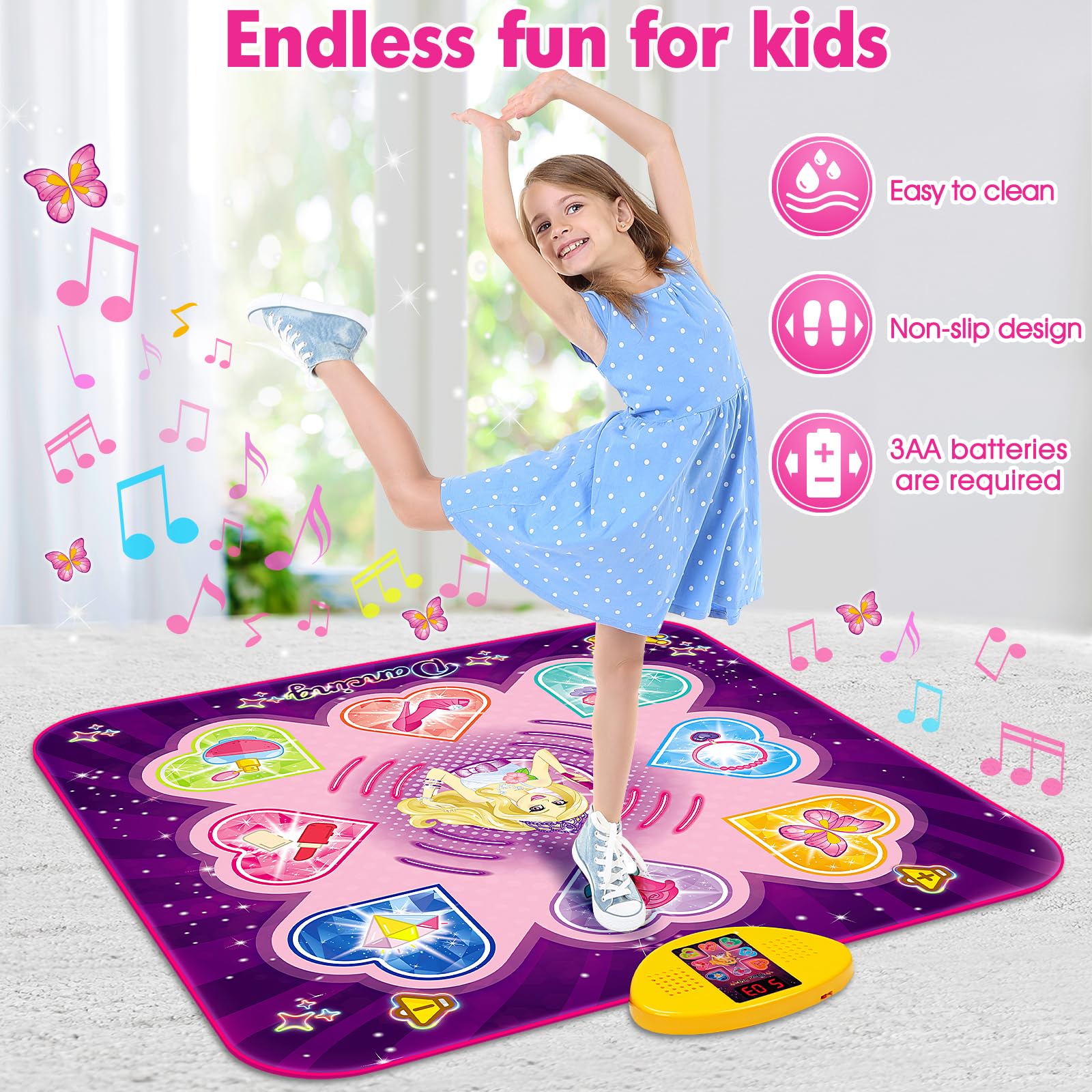 KIZZYEA Dance Mat Toys for 3, 4, 5, 6, 7, 8+ Year Old Girls, Music Dancing Pad with 7 Game Modes, LED Lights, Built-in Music, Adjustable Volume, Birthday Gifts for 3-12 Years Old Girls