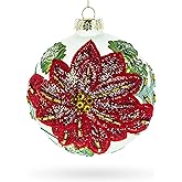Beaded Red Flower Adorning Glass Ball Christmas Ornament