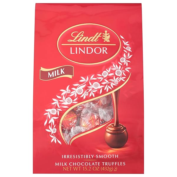 LINDT LINDOR MILK CHOCOLATE CANDY TRUFFLES, MILK CHOCOLATE WITH MELTING TRUFFLE CENTER, 15.2 OZ. BAG