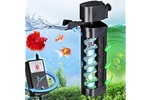 TARARIUM Aquarium U-V Filter 290GPH w/ Scientific Timer for 40-150 Gallon Fish Turtle Tank Internal Filter Bio Sponge Submersible Power Pump w/ Aeration Deodorization Saltwater Freshwater Green Clean Machine