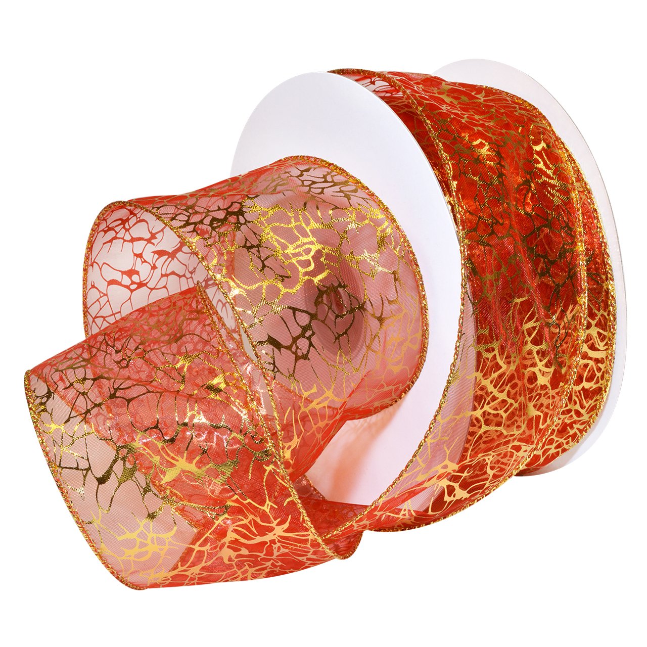 Morex Ribbon Wired Nylon Enchantment Ribbon, 2-1/2" x 50 yd, Red/Gold