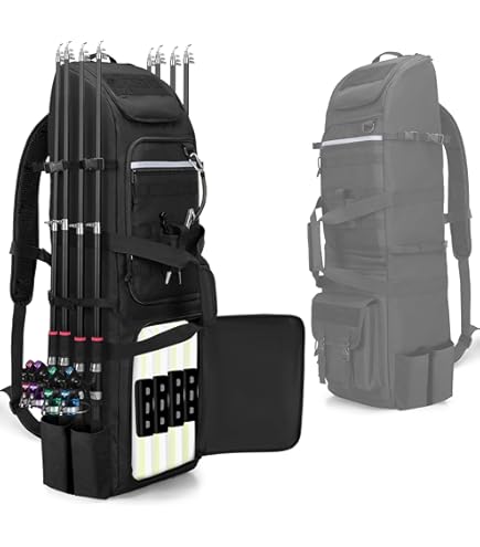 Rexmica Fishing Backpack Fishing Tackle Bag Case Holds 8 Rods & Reels
