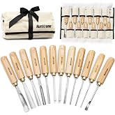 HURRICANE 12-Piece Starter Wood Carving Tools Set, Professional Wood Carving Kit with Razor Sharp 60CRV Steel Blades, Ash Wood Handles &amp; Canvas Case for Beginners Professionals Specialties