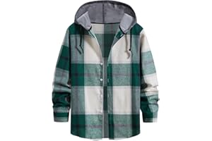 Aymnlox Hoodies for Men Fashion Long Sleeve Plaid Button Shirts Jacket With Hood Casual Stylish Drawstring Sweatshirts