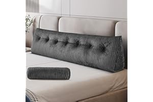 Z-hom King Size Pillow Headboard with 2 Roll Pillow, Triangular Wedge Headboard Pillow, Large Reading Pillow Bed Reading Pillow for Bed Sitting Up Sleeping, Backrest Pillow for Back Pain Relief, Grey