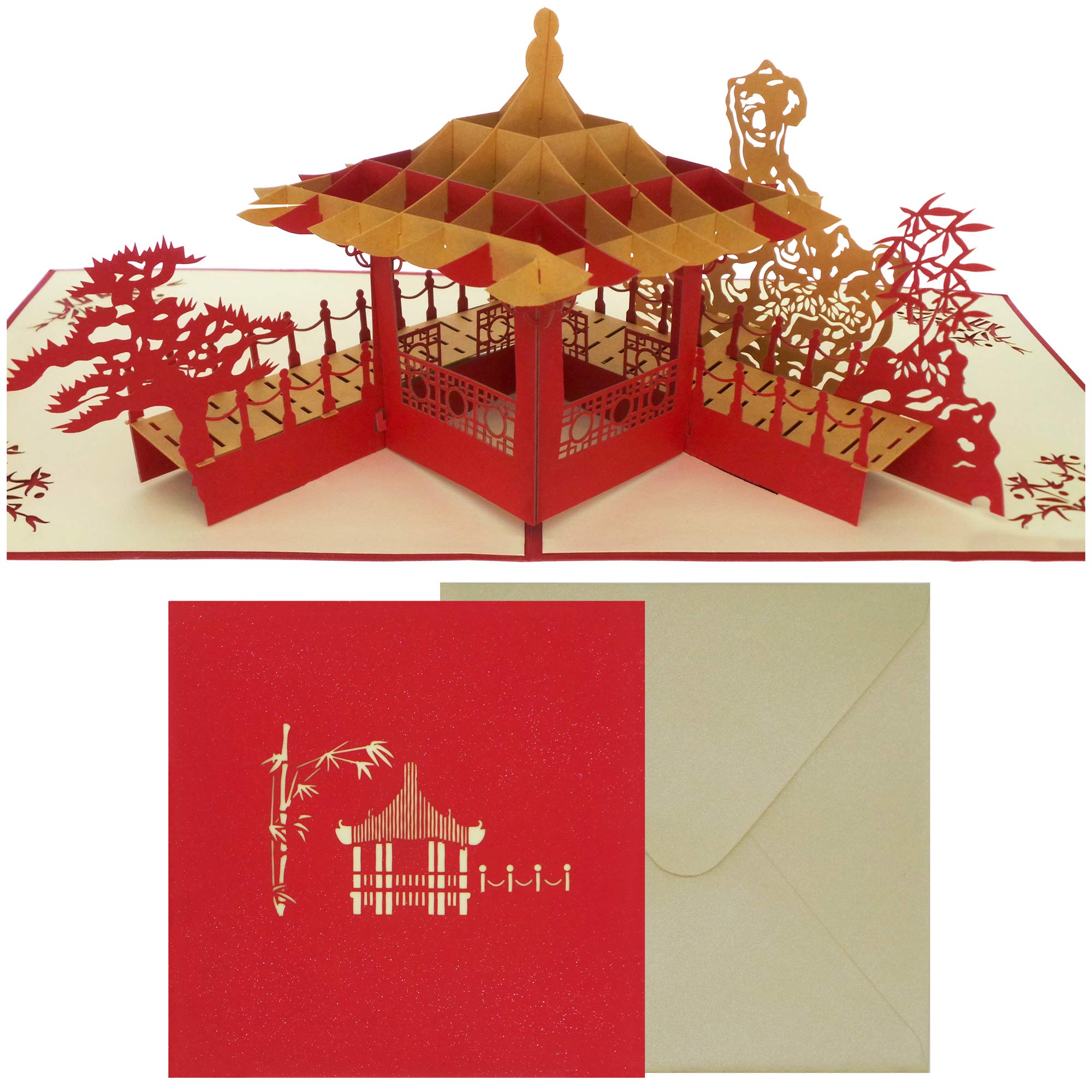 Handmade 3D Pop-Up Greeting Cards: Chinese Pagoda Design for Chinese New Year, Birthdays, Anniversaries, and Valentine's Day