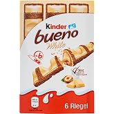 White Milk Chocolate and Hazelnut Cream Bueno Kinder, 6-Pack Individually Wrapped Chocolate Bars Gift Box, European Quality, Made in Germany, 117g/4.13oz