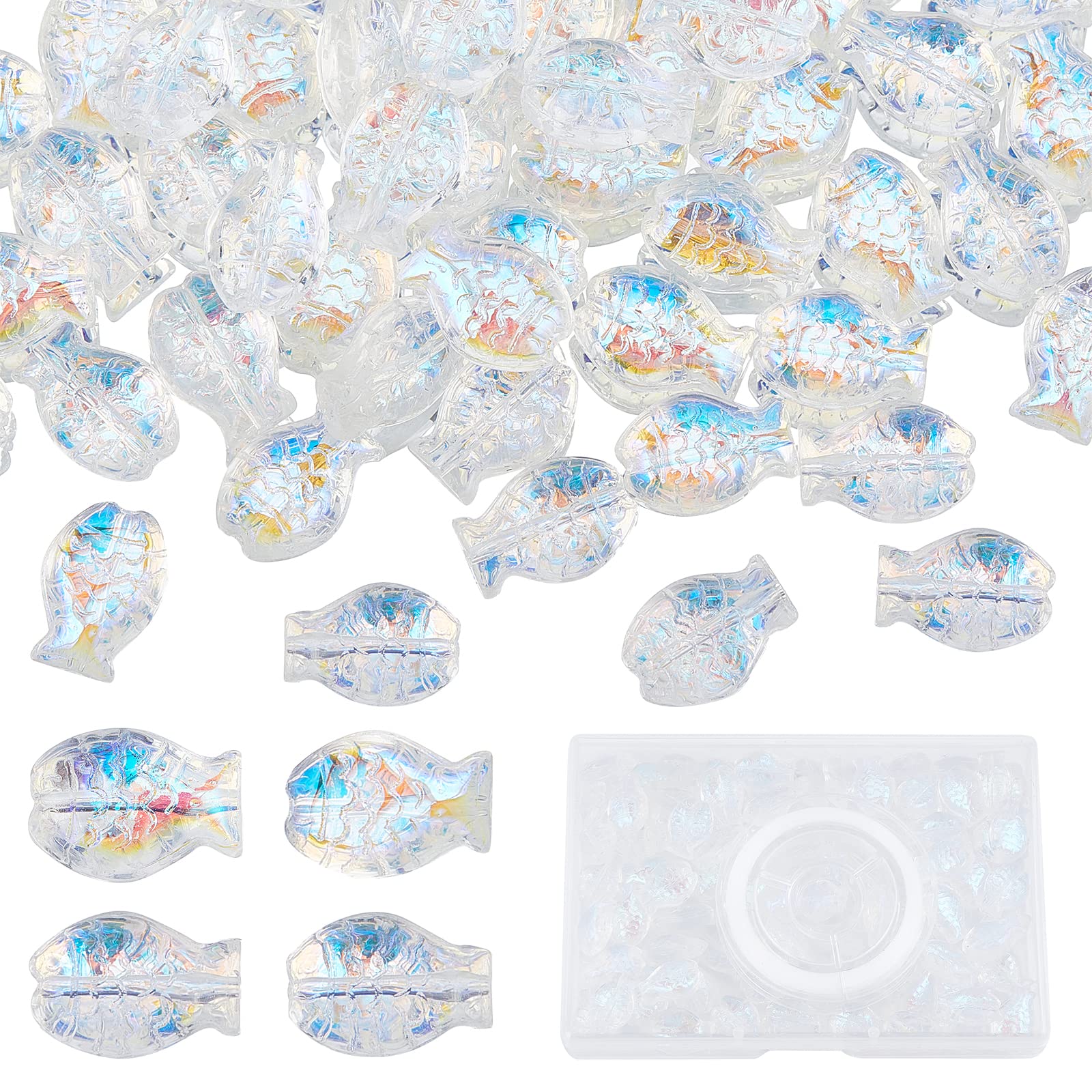 SUNNYCLUE 1 Box 100Pcs Glass Fish Beads Electroplated Glass Ocean Animal Spacer Bead Fish Beads for jewellery Making Beading Bracelet Kit Summer Sea Loose Bead Elastic Thread Crafting Transparent — image 1