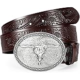 TRIWORKS Western Belts for Men Women, Cowboy Cowgirl Belt Embossed Western Country Leather Belts for Jeans