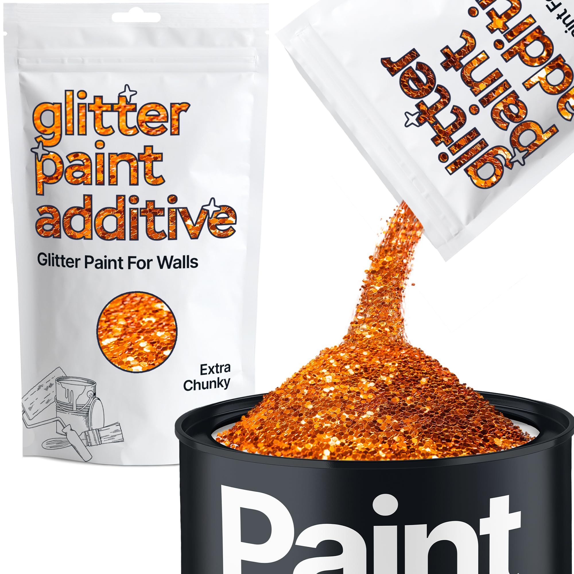 Hemway Copper Glitter Paint Additive Extra Chunky 100g for Adding Sparkle to Paints & Varnish | Paint Walls Sparkly Add to Emulsion, Acrylic or Lacquer Indoor