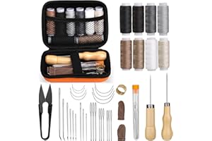 ZXIIXZ 40 Pcs Upholstery Repair Sewing Kit, Leather Heavy Duty Sewing Kit, Leather Working Kit with 8 Upholstery Thread, Sewing Upholstery Needles, Needle and Thread Kit for Carseat, Backpack, Shoes