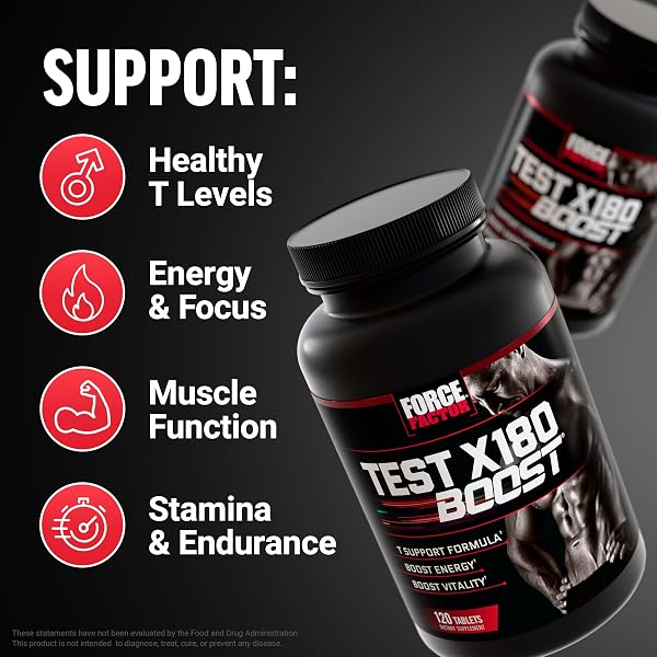 FORCE FACTOR TEST X180 BOOST, 9-IN-1 T SUPPORT FOR MEN WITH D-ASPARTIC ACID, BORON, FENUGREEK, TRIBULUS TERRESTRIS & ZUMXR TO HELP BOOST ENERGY, VITALITY & PERFORMANCE, 120 TABLETS