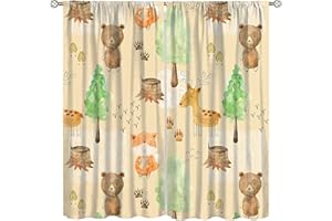 YCNESS Rustic Animal Curtains, Wild Forest Animal Bear Fox Deer Kids Window Treatments for Living Room Bedroom, Farmhouse Woodland Blackout Drapes 2 Panel Sets, 42x54 Inch