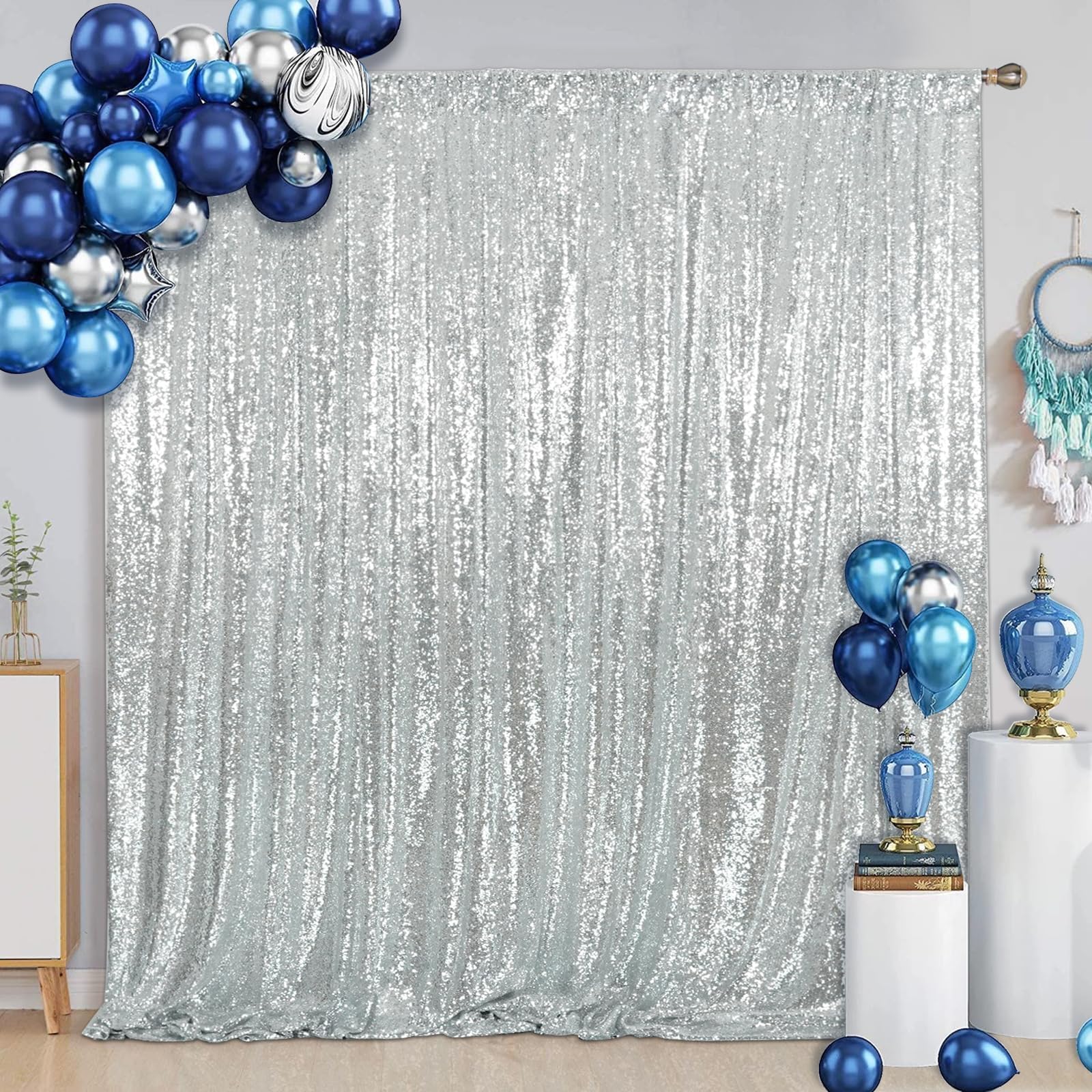 Eternal Beauty 305x305cm Silver Shinny Sequin Photography Backdrop Party Prom Wedding Youtobe Banquet Photo Background (10x10 feet)