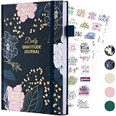 Comkiso Gratitude Journal with 4 Inspirational Stickers: Undated Daily Gratitude Journal for Women and Men - More Happiness, Affirmation, and Mindfulness in A Few Minutes with Prompts &amp; Quotes (Peony)