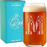 Monogram Beer Glasses for Men (A-Z) 16 oz - Beer Gifts for Men Brother Son Dad Neighbor - Unique Gifts for Him - Personalized Drinking Gift Beer Glass Mugs - Engraved Beer Can Glass (M)