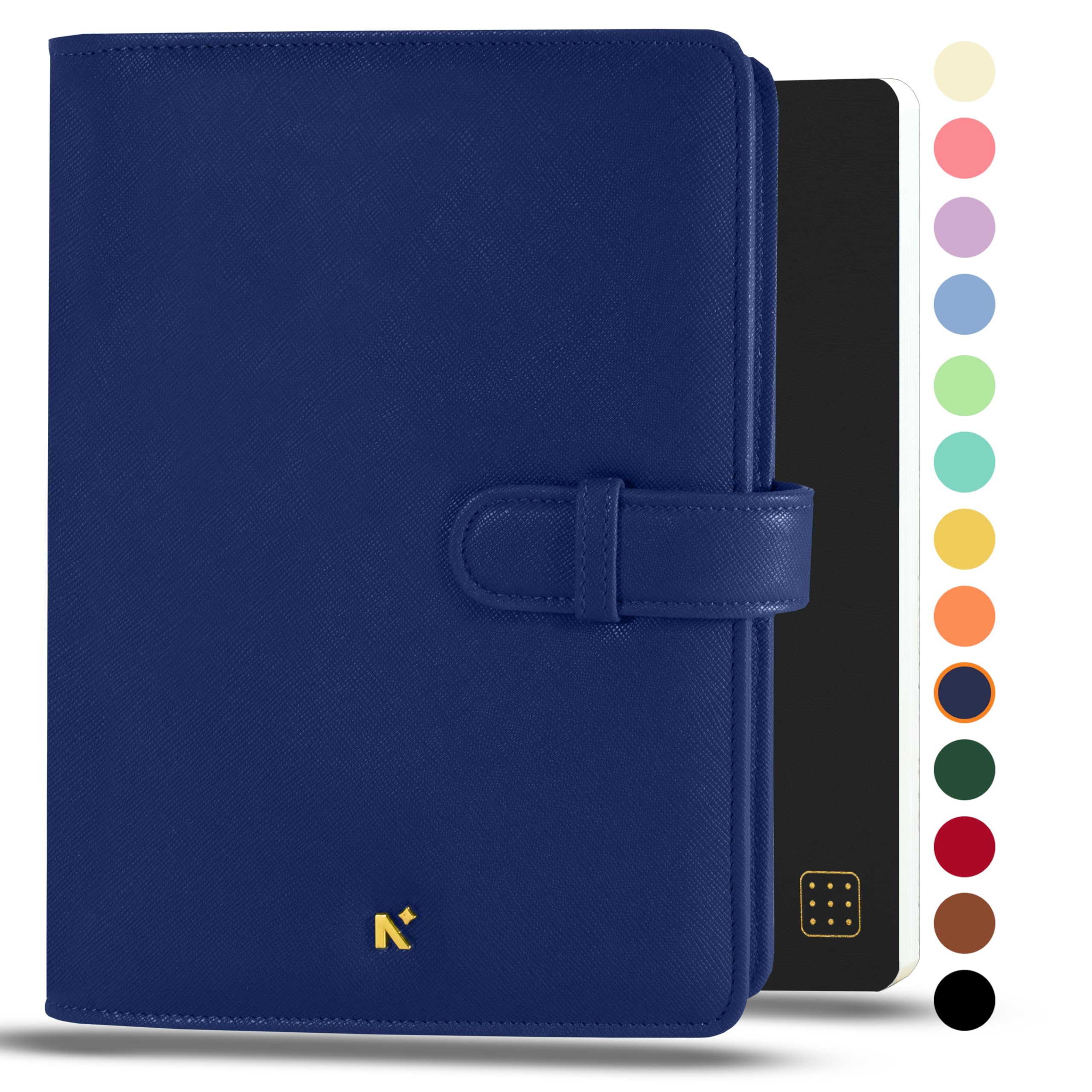 NEORAH — A5 Notebook Sleeve with Loop + Dotgrid Journal | Faux Leather Sleeve + Penloop | 2 Front 1 Back Compartment | 6 Card Slots | 2 Bookmarks | Gift Box—Fits Any A5 Softcover Notebook –Dark Blue