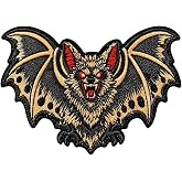 Creepy Bat Iron On Patch, Gothic Embroidered Patch, Halloween Vampire Bat Applique, Sew On Patch for Jacket Backpack Hat Vest Bag, Horror Embroidery Badge