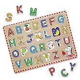 Melissa & Doug Lift & See Alphabet Wooden Peg Puzzle (26 pcs) Toddler and Preschool Puzzles for Ages 1+ - FSC-Certified Mater