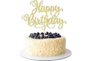 ZHUOWEISM 1 PCS Happy Birthday Cake Topper Glitter Happy Birthday Cake Pick Bunting Decor for Anniversary Celebrating Happy Birthday Party Cake Decorations Supplies Gold
