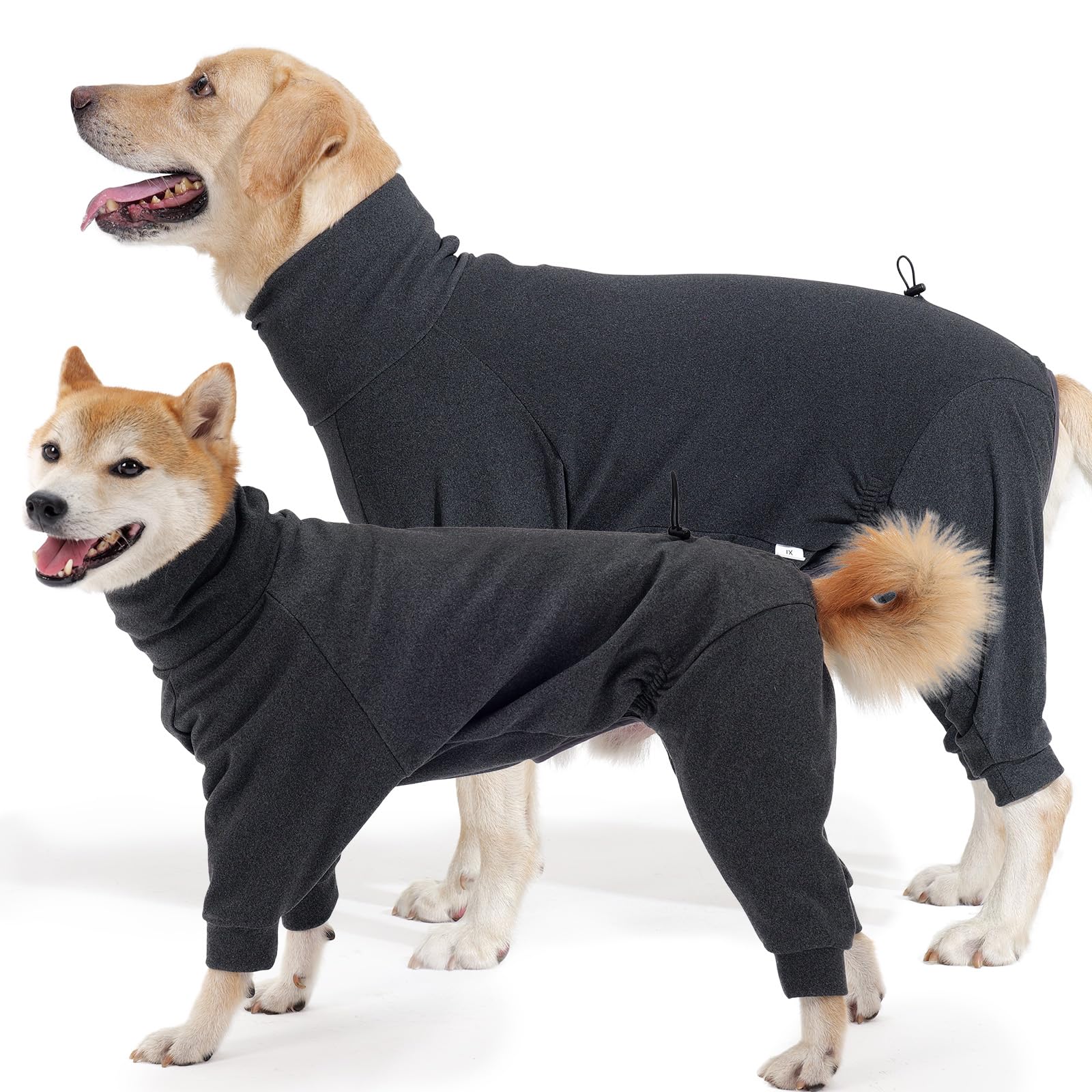 Hjyokuso Dog Coat with Legs - Soft Fleece Jumper with High Neck and Tummy Opening - Ideal for Winter - Comfortable Dog Clothes for Large Dogs, Dark Grey - XL
