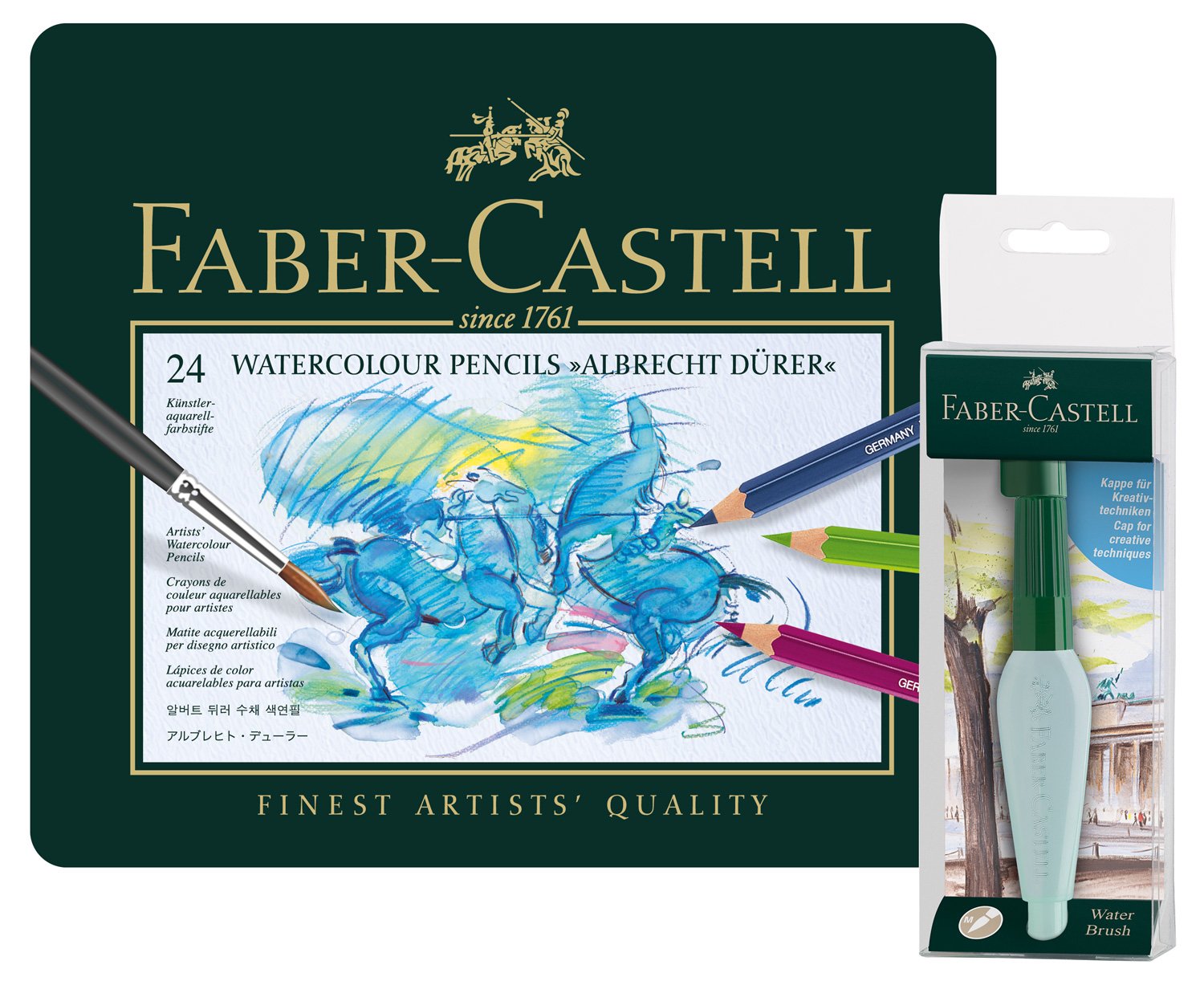 Faber-Castell 117590 Watercolour Pencils Albrecht Durer 24 Metal Case Art and Graphic Water Tank Brush
