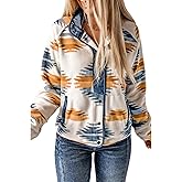 SELINK Womens Fleece Jacket Western Aztec Print Long Sleeve Snap Button Down Shacket Jackets with Pockets