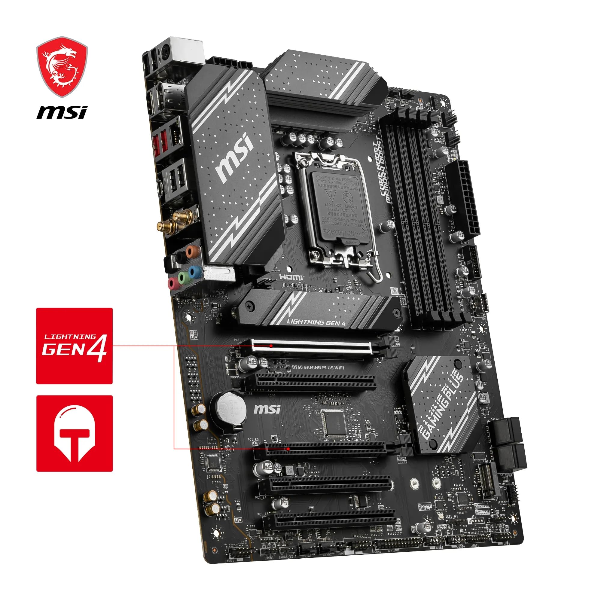 msi B760 Gaming Plus WiFi V1 Motherboard, ATX - Supports Intel 14th, 13th & 12th Gen Core Processors, LGA 1700 - DDR5 Memory Boost 6800+MHz/OC, 2 x PCIe 4.0 x16, 2 x M.2 Gen4, 2.5G LAN, Wi-Fi 6E