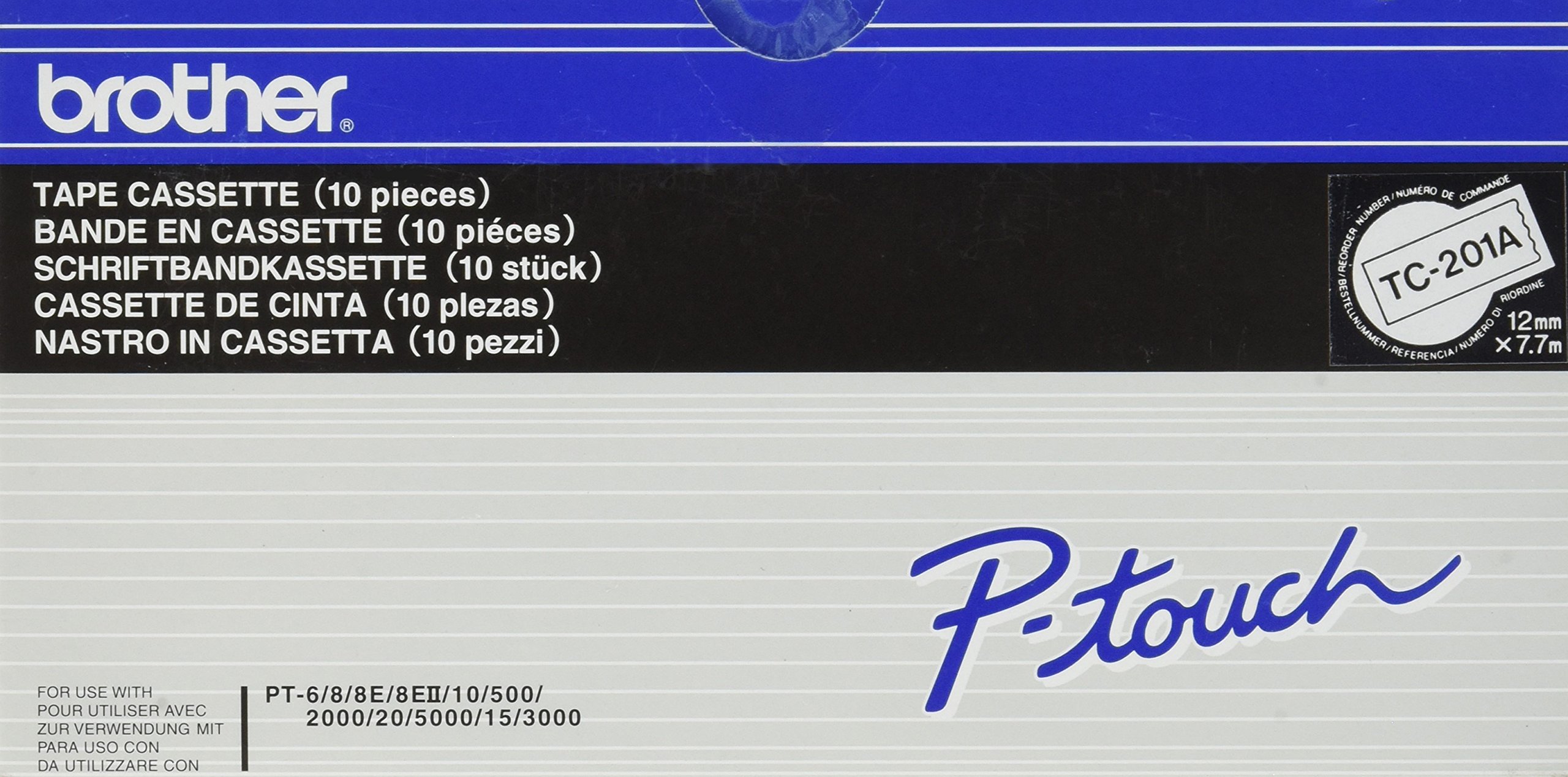 Brother TC201A Tape Cassettes 12 mm Pack of 10 White/Black