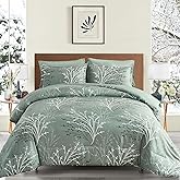 DJY Sage Green Comforter Set Queen Size Branch Botanical 7 Piece Bed in a Bag Green Floral Bedding Sets, Soft Microfiber Branches Leaves Pattern Reversible Comforter Set for All Season (90''x90'')