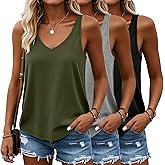 Huukeay 3 Pack Women's Tank Tops V Neck Summer Racerback Tops Loose Fit Casual Sleeveless Tee Workout Yoga Athletic Shirts
