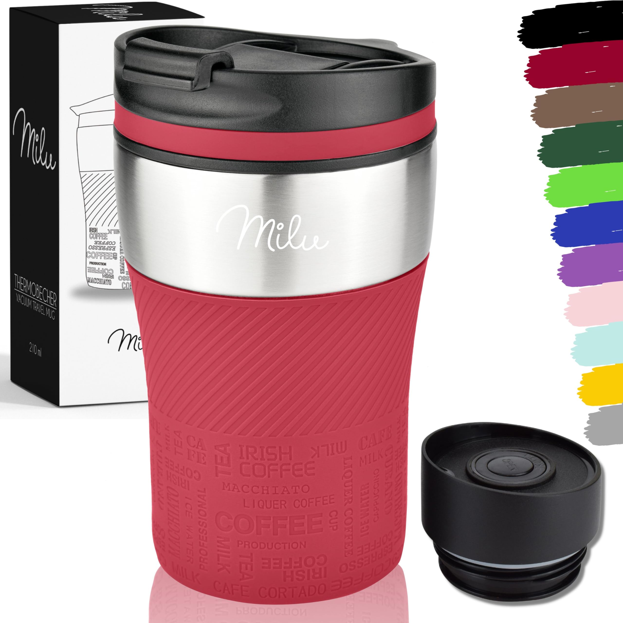 Milu Stainless Steel Vacuum Insulated Travel Coffee Mug 210ml, 100% Leak Proof Tumbler Keeps Cold and Warm, Double walled Cup, Suitable for Coffee and Tea (Red)