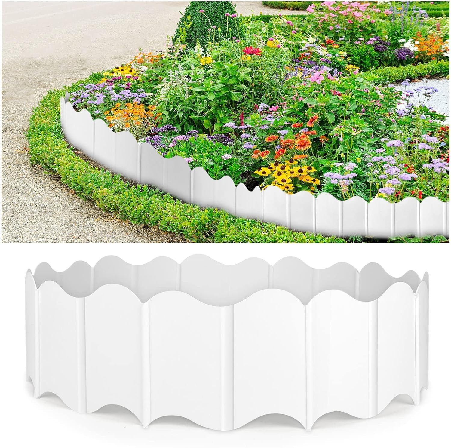 20pcs Garden Edging Borders, Garden Fence Lawn Edgings Decorative, White Flexible Garden Landscape Edging Borders for Outdoor Lawn Garden Flower Bed Yard,Lawn Edging