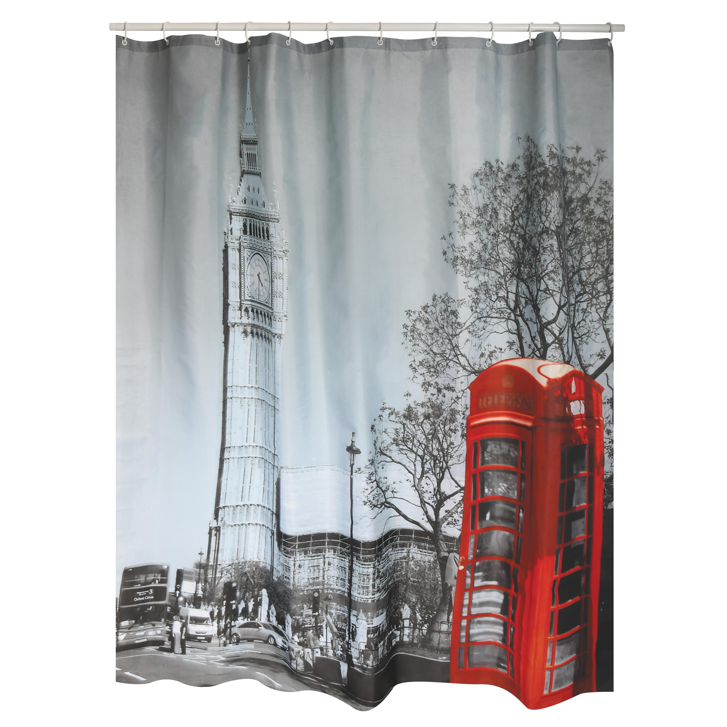MSV "London Polyester Shower Curtain, Silver, 200 x 180 cm