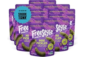 Freestyle Snacks Mini Pickle Snack Packs - As Seen on Shark Tank - Garlic Dill - All Natural, Fresh-Packed Deli-Style Pickles - Non-GMO, Kosher, Gluten-Free, Low Calorie - 4.5 Ounce (12 Pack)