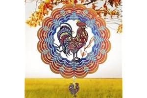 N&T NIETING Wind Spinner Outdoor Rooster Garden Decoration Worth Gifts for Women Mom Wife Grandma 3D Metal Wind Spinners Hanging Ornament for Home Garden Indoor Outdoor, 12 Inch