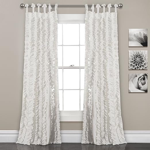 Amazon Com Lush Decor White Sophia Ruffle Curtain Textured