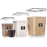 Shazo Flour Sugar Storage Containers Set of 3 (6L, 2.9L, 1.1L) Large Airtight Food Storage Containers with Lids, BPA-Free Plastic Container for Kitchen & Pantry Organizers, Cereal, Rice & Pasta
