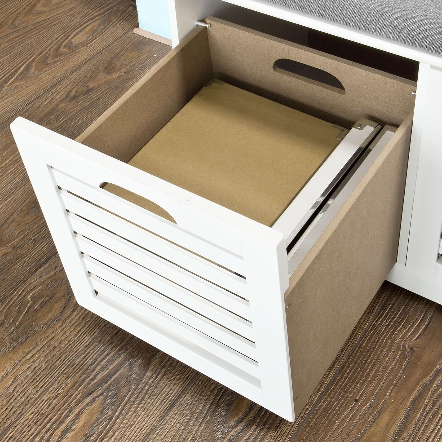 Haotian FSR23-K White Storage Bench with 2 Drawers & Removable Seat Cushion, Shoe Cabinet Shoe Bench (White): Kitchen & Dining