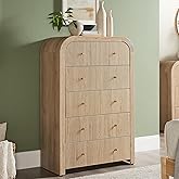 T4TREAM Fluted 5 Drawers Dresser, 48" Tall Modern Chest of Drawers with Thickened Curved Profile Design, Wood Closet Clothes Storage Organizer for Bedroom, Living Room, Hallway, Natural Oak