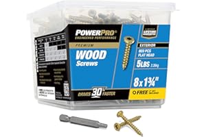 Power Pro Premium Exterior Wood Screws, #8 x 1-3/4"Inch All-Purpose Deck Screws for Outdoor Projects, T-25 Star Bit Included, Bronze, 160 Pieces | 48596V4