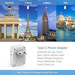 European Travel Plug Adapter USB C, TESSAN