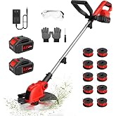 21V Weed Wacker Cordless, 12 Inch Weed Eater Battery Powered with 2 X 4.0Ah | Cordless String Trimmer &amp;Lawn Edger Auto Line Feed with 10 Pcs Spools and Charger, Lightweight Edger Lawn Tool for Yard