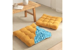YZ HOME 2-Pack of Floor Pillows for Adults, Meditation Cushions for Floor Seating, Square Floor Cushions with Memory Foam Filling for Yoga, Classroom, Outdoor - Orange Yellow, 20x20x4 Inches