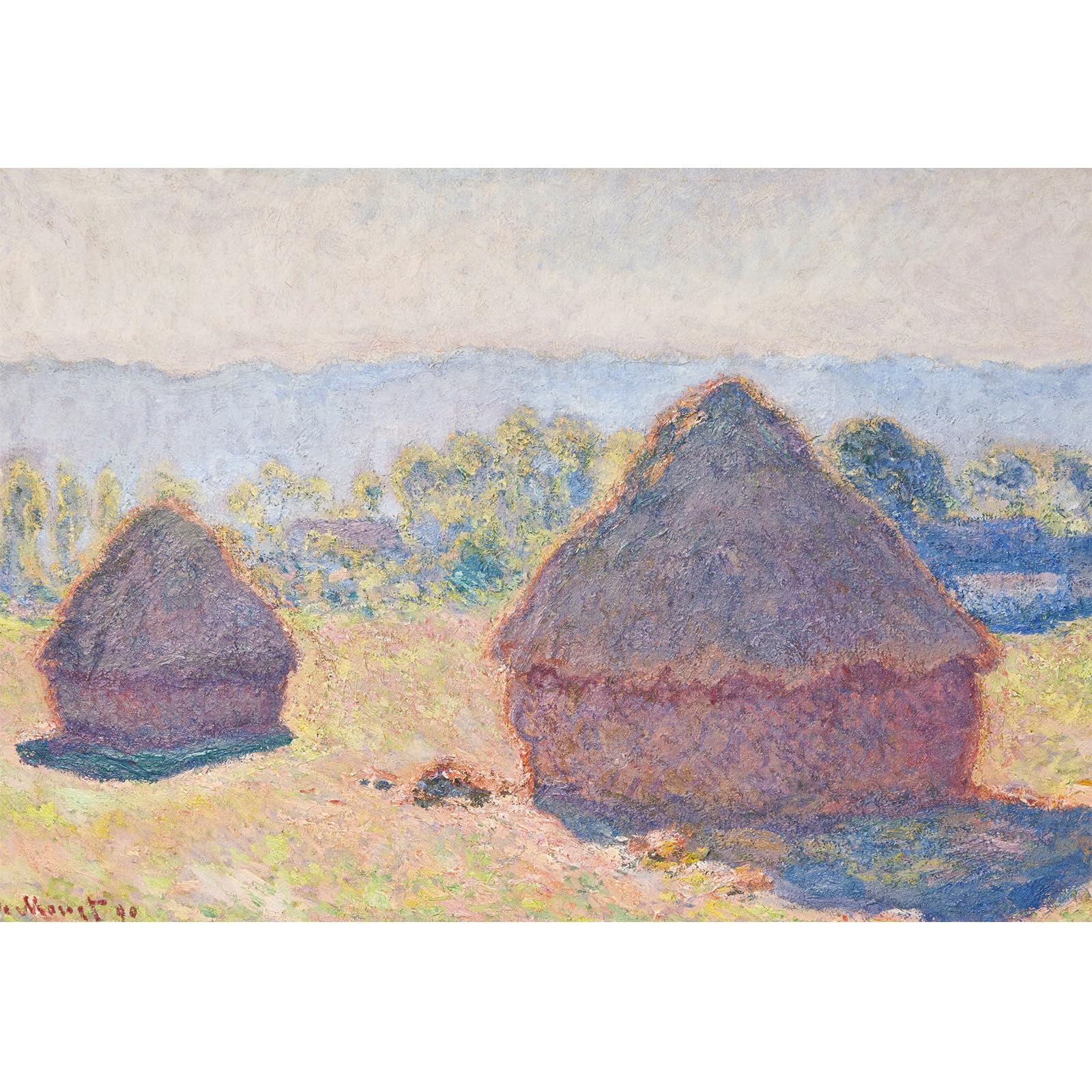 MISITU Mini Jigsaw Puzzle 1000 Pieces for Adults, Painting "Grainstacks in Bright Sunlight" by Monet, Challenging Puzzle Gift for Children