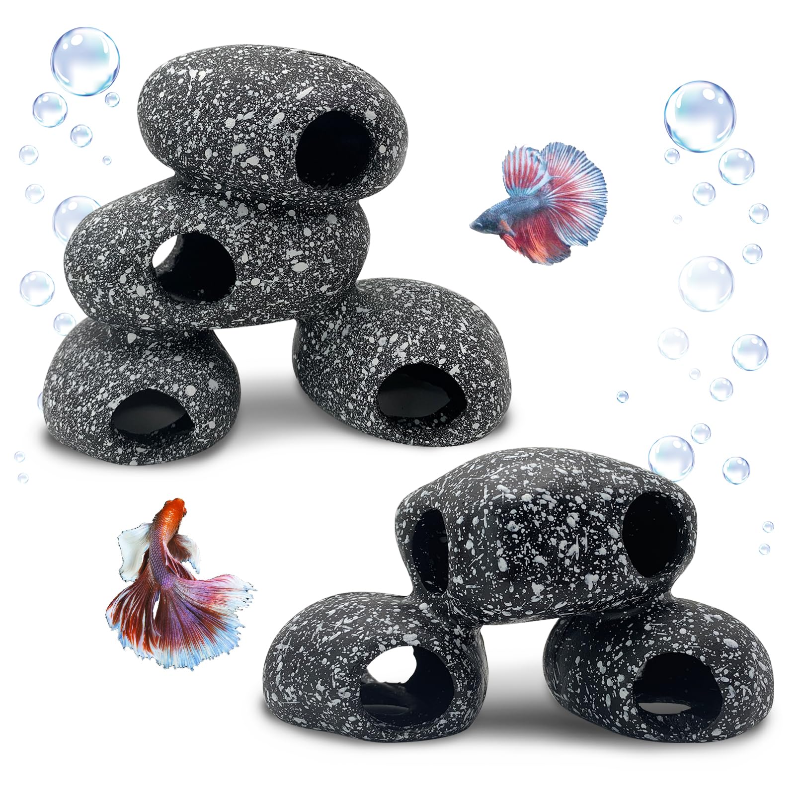 Photo 1 of Hamiledyi Cichlid Caves for Aquarium, 2Pcs Betta Rock Hideout Resin Small Fish Shelter Stone Hideaway Fish Hide Decor Accessories Ornaments for Crayfish Aquatic Play Rest