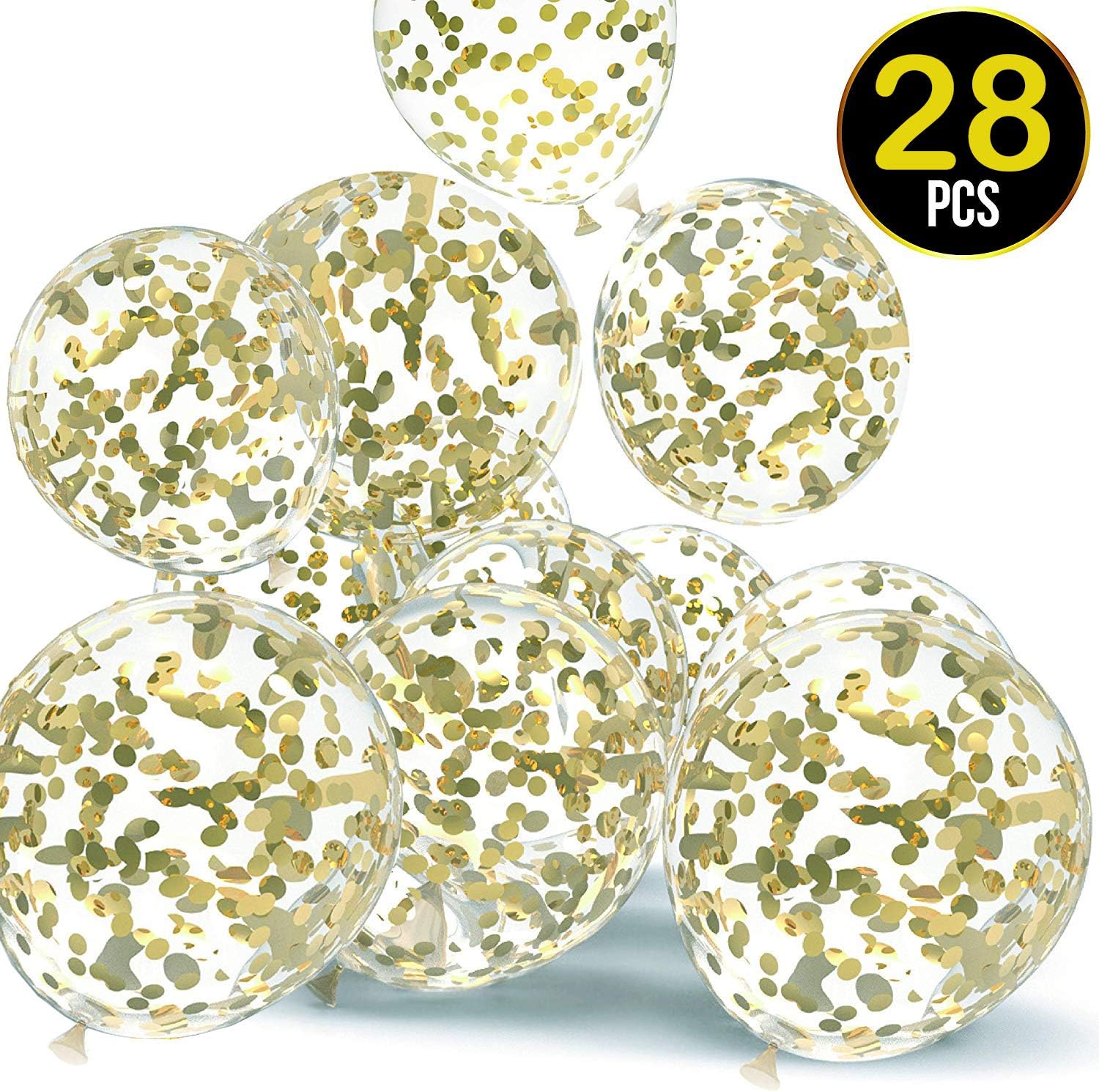 Aniparty 28 pieces 12inch Gold Confetti Balloons Set Include 3 Reel Ribbons for Wedding, Birthday Party, Bridal Shower, Party Decorations