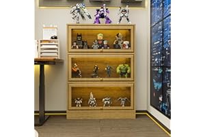 BONITURE Display Cabinet with Acrylic Glass Doors,3-Tiers Curio Cabinet with LED Lighting for Collectibles, Collectibles Toy Organizers Rack & Display Shelf Display Case Storage Cabinet, Nature