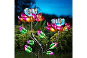 MXWCY Solar Wind Spinners Pink Twin Flowers for Yard and Garden, Solar Windmill Garden Whirligig Kinetic Spinners Decor for Lawn, Patio, Yard, Metal Wind Outdoor Sculpture